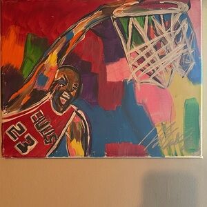 Hand Painted Michael Jordan Dunking w/ the Chicago Bulls Canvas 🏀 Home Decor 🎨🖼️